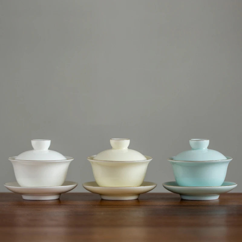 Handmade White Porcelain Tea Maker Household Sancai Gaiwan Tea Ceremony Accessories Boutique Ceramic Tea Bowl with Lid Teacup