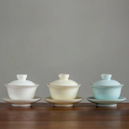 Handmade White Porcelain Tea Maker Household Sancai Gaiwan Tea Ceremony Accessories Boutique Ceramic Tea Bowl with Lid Teacup