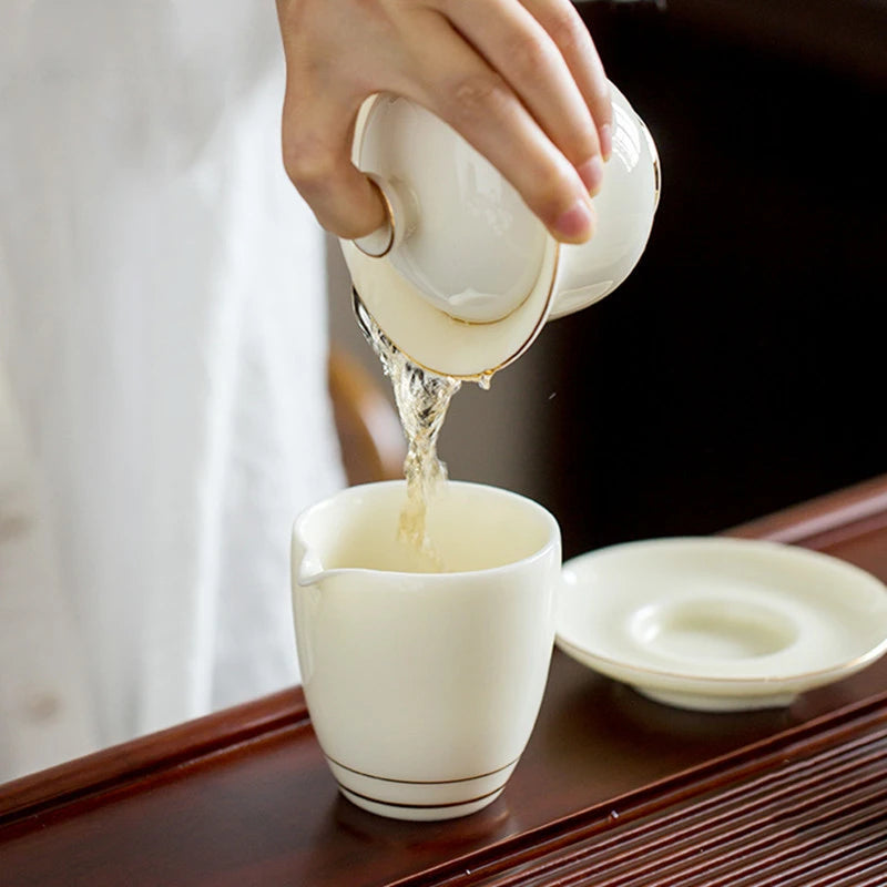Handmade White Porcelain Tea Maker Household Sancai Gaiwan Tea Ceremony Accessories Boutique Ceramic Tea Bowl with Lid Teacup