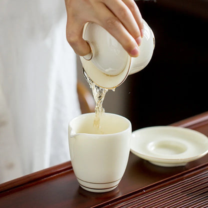 Handmade White Porcelain Tea Maker Household Sancai Gaiwan Tea Ceremony Accessories Boutique Ceramic Tea Bowl with Lid Teacup
