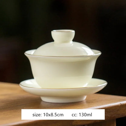 Handmade White Porcelain Tea Maker Household Sancai Gaiwan Tea Ceremony Accessories Boutique Ceramic Tea Bowl with Lid Teacup