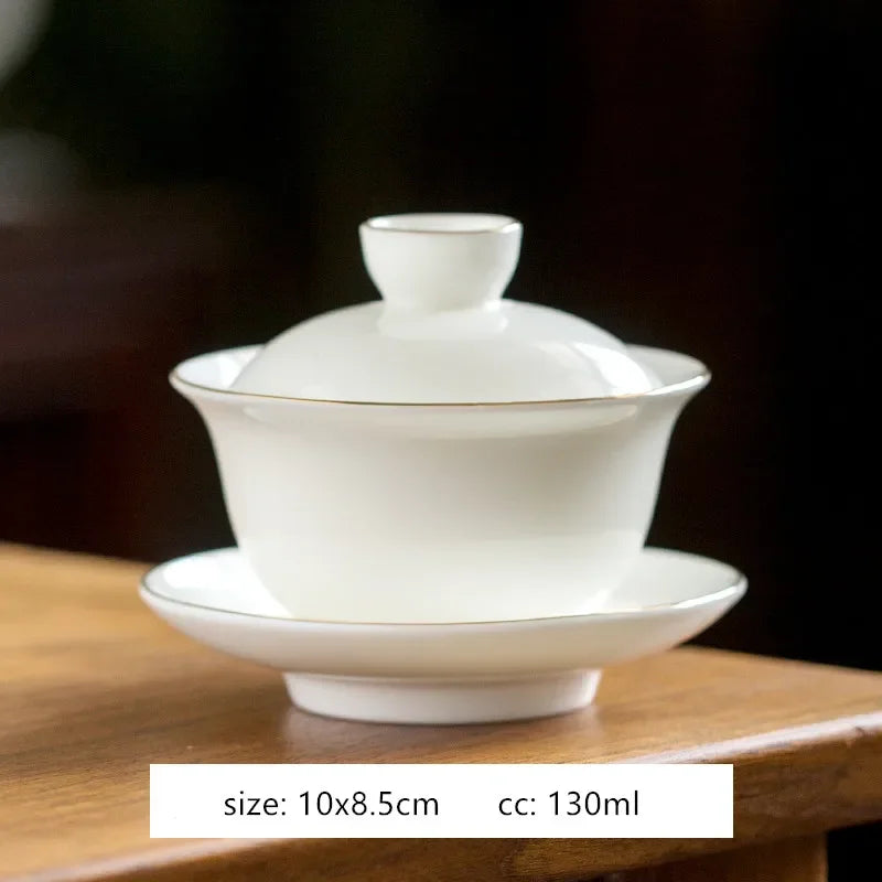 Handmade White Porcelain Tea Maker Household Sancai Gaiwan Tea Ceremony Accessories Boutique Ceramic Tea Bowl with Lid Teacup