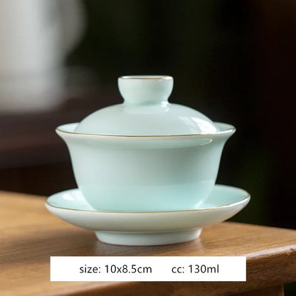 Handmade White Porcelain Tea Maker Household Sancai Gaiwan Tea Ceremony Accessories Boutique Ceramic Tea Bowl with Lid Teacup