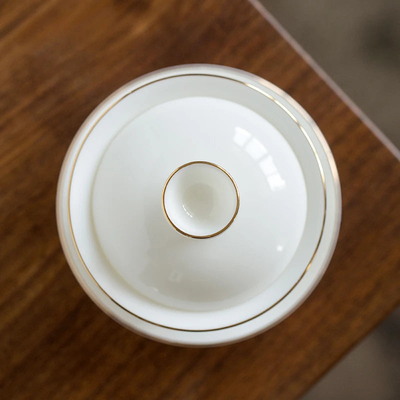 Handmade White Porcelain Tea Maker Household Sancai Gaiwan Tea Ceremony Accessories Boutique Ceramic Tea Bowl with Lid Teacup