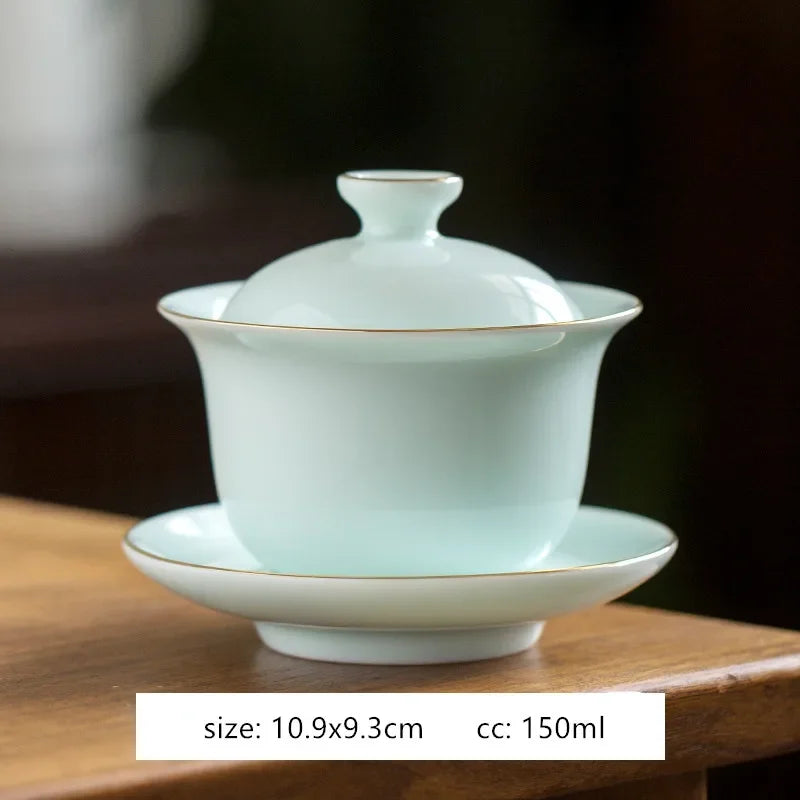 Handmade White Porcelain Tea Maker Household Sancai Gaiwan Tea Ceremony Accessories Boutique Ceramic Tea Bowl with Lid Teacup