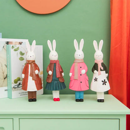 Handmade Woodcarving Princess Rabbit Creative Decoration Home, Living Room, Desktop Decoration, Cute Rabbit Crafts