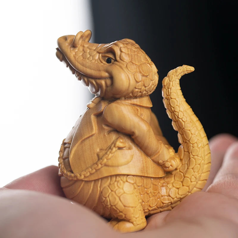 Handmade Wooden Doctor Crocodile Statue, Unique Wood-Carved Cartoon, Artistic Craft, Delightful Home Decor