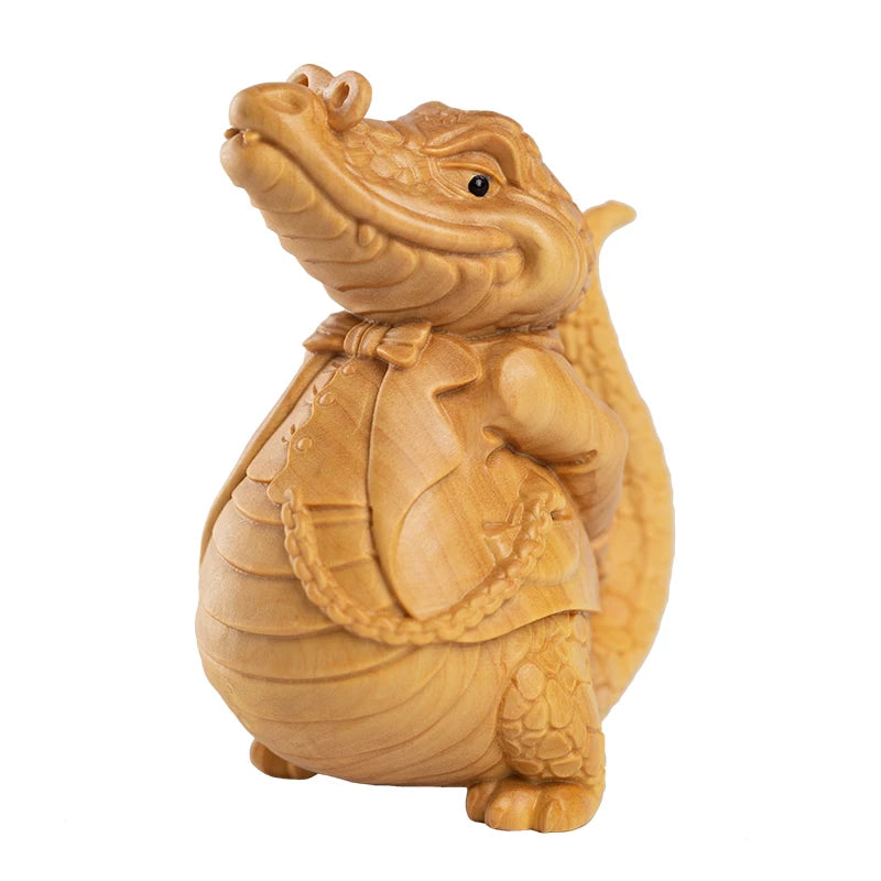 Handmade Wooden Doctor Crocodile Statue, Unique Wood-Carved Cartoon, Artistic Craft, Delightful Home Decor