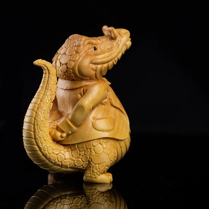 Handmade Wooden Doctor Crocodile Statue, Unique Wood-Carved Cartoon, Artistic Craft, Delightful Home Decor