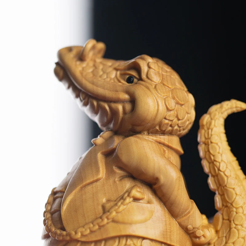 Handmade Wooden Doctor Crocodile Statue, Unique Wood-Carved Cartoon, Artistic Craft, Delightful Home Decor