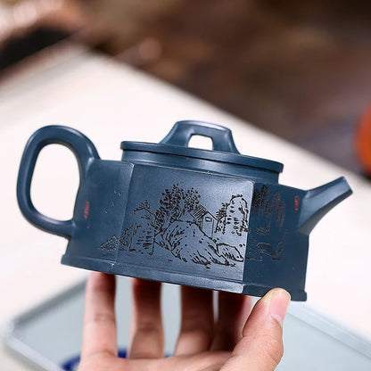Handmade Yixing Handmade Kung-Fu Teaware, Raw Ore, Rain Mud, Hexagonal Junyu Pot, Purple Clay, Drinkware for Puer Green