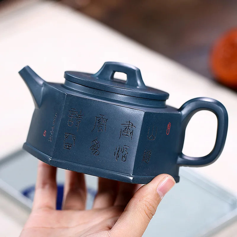 Handmade Yixing Handmade Kung-Fu Teaware, Raw Ore, Rain Mud, Hexagonal Junyu Pot, Purple Clay, Drinkware for Puer Green