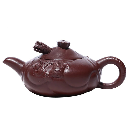 Handmade Yixing Zisha Teapot, Kung-Fu Teaware, Purple Clay Drinkware for Puer Green and Black, Sketch Fish-like Dragon Pot