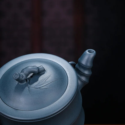 Handmade Yixing Zisha Teapot, Sky Green Mud, Bamboo, Kung-Fu Teaware, Purple Clay, Drinkware for Puer Green, Black, Chinese