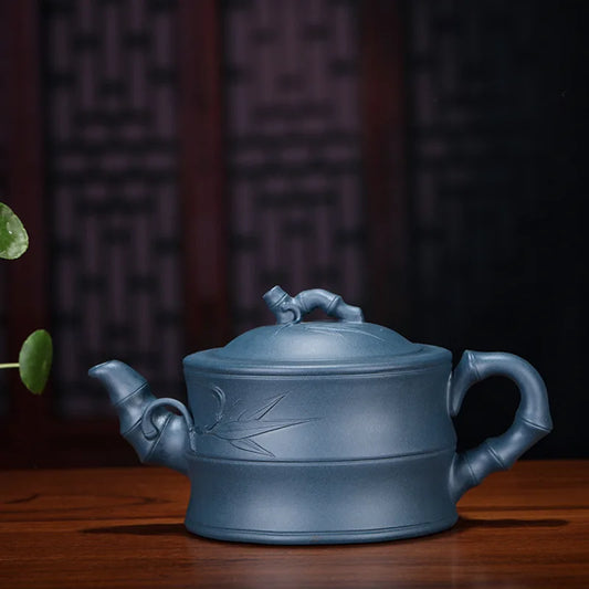 Handmade Yixing Zisha Teapot, Sky Green Mud, Bamboo, Kung-Fu Teaware, Purple Clay, Drinkware for Puer Green, Black, Chinese