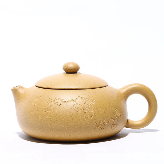 Handmade Yunguan Flat Xishi Teapot, Kung-Fu Teaware, Yixing Handmade Pot, Purple Clay, Drinkware for Puer, Green, Black