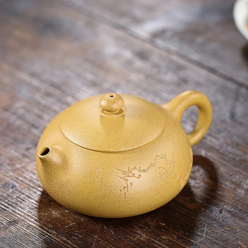 Handmade Yunguan Flat Xishi Teapot, Kung-Fu Teaware, Yixing Handmade Pot, Purple Clay, Drinkware for Puer, Green, Black