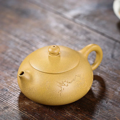 Handmade Yunguan Flat Xishi Teapot, Kung-Fu Teaware, Yixing Handmade Pot, Purple Clay, Drinkware for Puer, Green, Black
