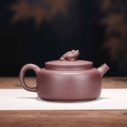 Handmade Zisha Clay Teapot, Purple Mud, Golden Toad Pot, Kung-Fu Teaware, Purple Clay Drinkware for Puer Green and Black Chinese