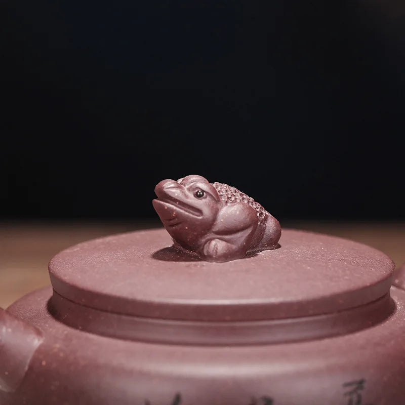 Handmade Zisha Clay Teapot, Purple Mud, Golden Toad Pot, Kung-Fu Teaware, Purple Clay Drinkware for Puer Green and Black Chinese