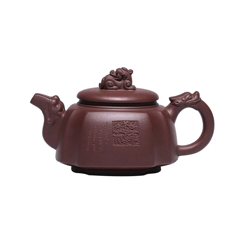 Handmade Zisha Tea Set, Purple Clay, Three Stars, Gaozhao Faucet, Dragon Handle, Square Teapot, Handmade, Original Mine