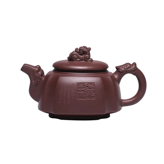 Handmade Zisha Tea Set, Purple Clay, Three Stars, Gaozhao Faucet, Dragon Handle, Square Teapot, Handmade, Original Mine