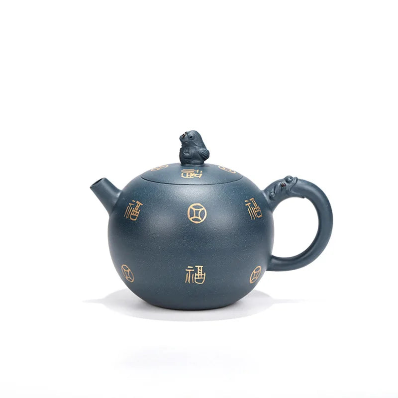 Handmade Zisha Teapot, Raw Ore, Clear Mud Drawing Gold, Auspicious Beast,  Yixing Handmade Pot, Kung-Fu Teaware, Purple Clay Dri