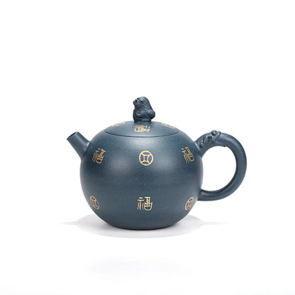 Handmade Zisha Teapot, Raw Ore, Clear Mud Drawing Gold, Auspicious Beast,  Yixing Handmade Pot, Kung-Fu Teaware, Purple Clay Dri