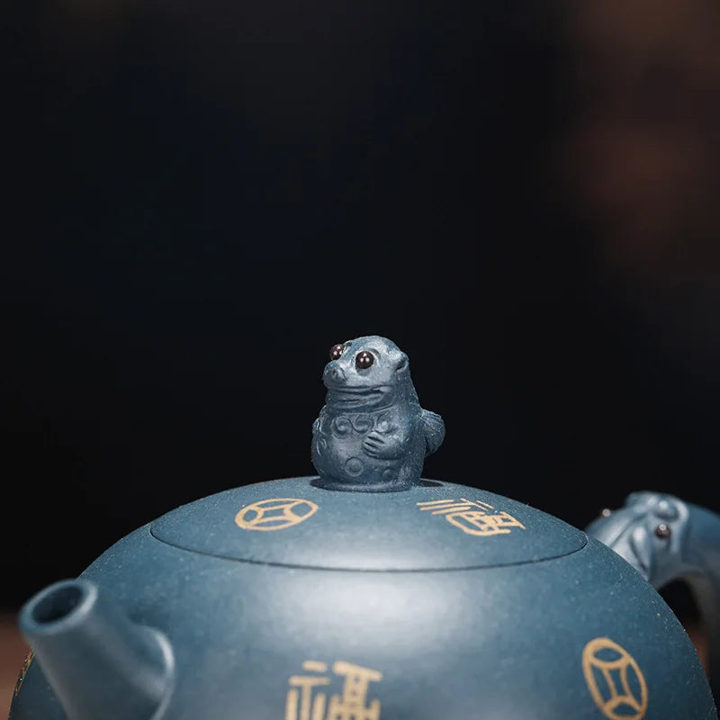 Handmade Zisha Teapot, Raw Ore, Clear Mud Drawing Gold, Auspicious Beast,  Yixing Handmade Pot, Kung-Fu Teaware, Purple Clay Dri