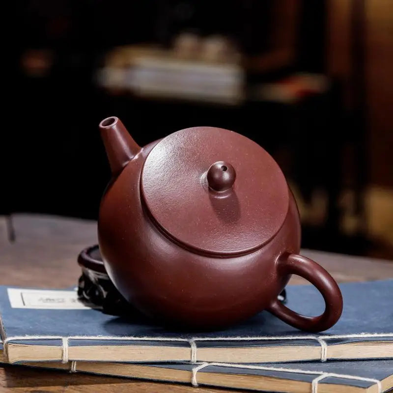 Handmade Zisha Teapot, Raw Ore Purple Vermillion Clay, Giant Wheel Pot, Kung-Fu Teaware, Drinkware for Puer