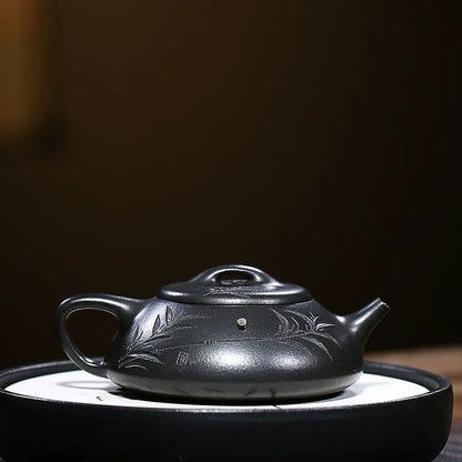 Handmade Zisha Teapot, Raw Ore Yellow Material, Hantang Stone, Scoop Pot, Kung-Fu Teaware, Purple Clay, Drinkware for Puer