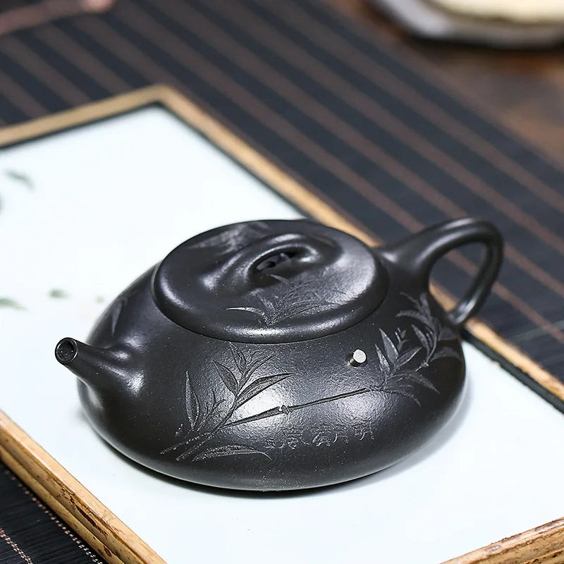 Handmade Zisha Teapot, Raw Ore Yellow Material, Hantang Stone, Scoop Pot, Kung-Fu Teaware, Purple Clay, Drinkware for Puer