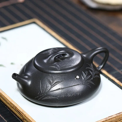 Handmade Zisha Teapot, Raw Ore Yellow Material, Hantang Stone, Scoop Pot, Kung-Fu Teaware, Purple Clay, Drinkware for Puer