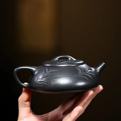 Handmade Zisha Teapot, Raw Ore Yellow Material, Hantang Stone, Scoop Pot, Kung-Fu Teaware, Purple Clay, Drinkware for Puer