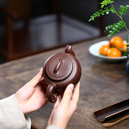 Handmade Zisha Teapot, Yixing Handmade Pot, Kung-Fu Teaware, Purple Clay, Drinkware for Puer, Green, Black, Chinese Tea
