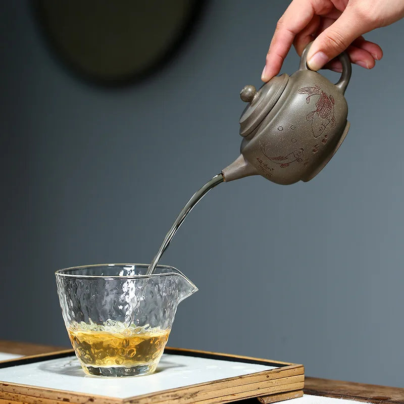 Handmade Zisha Teapot, Yixing Handmade Pot, Kung-Fu Teaware, Purple Clay Drinkware for Puer Green Black Chinese Tea,