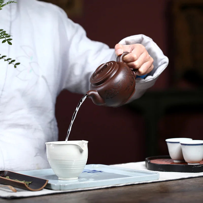 Handmade Zisha Teapot, Yixing Handmade Pot, Kung-Fu Teaware, Purple Clay, Drinkware for Puer, Green, Black, Chinese Tea