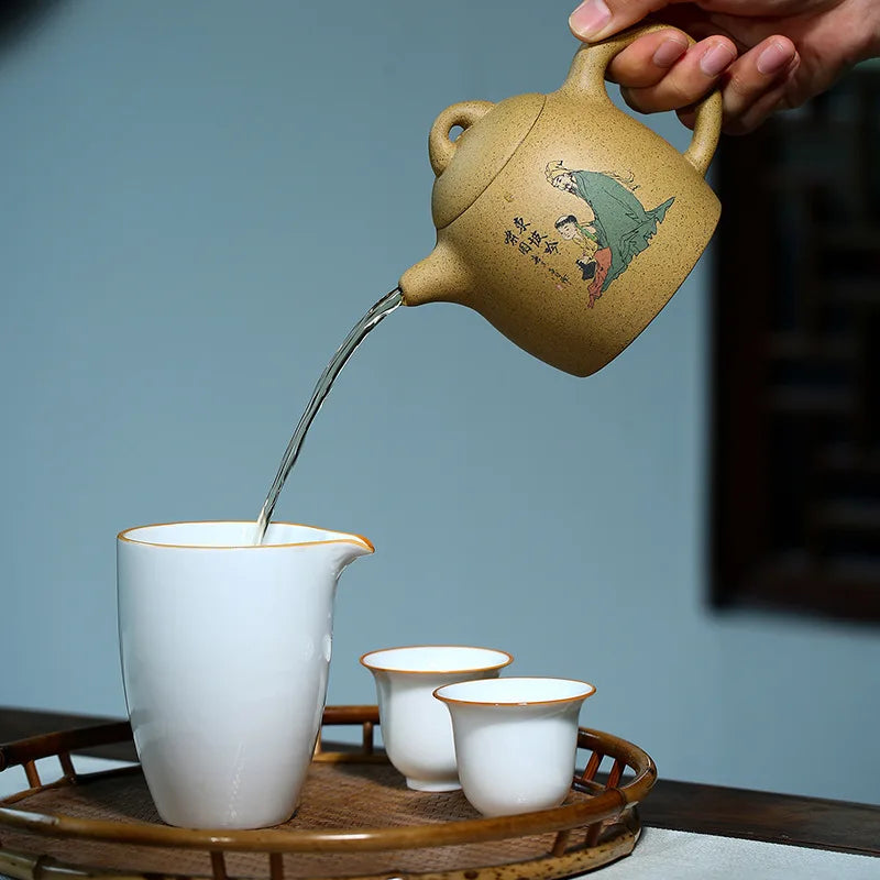 Handmade Zisha Teapot, Yixing Handmade Pot, Kung-Fu Teaware, Purple Clay Drinkware for Puer Green Black Chinese Tea,