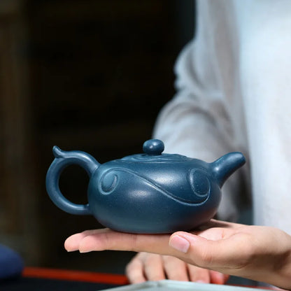 Handmade Zisha Teapot with Auspicious Clouds, Yixing Handmade Pot,Purple Clay Drinkware for Puer Green and Black