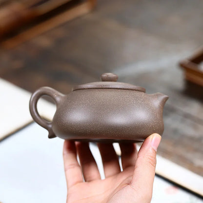 Handmade Zisha Teapot with Bamboo Shadow Flat Scoop, Kung-Fu Teaware, Purple Clay Drinkware for Puer Green and Black, Handmade P