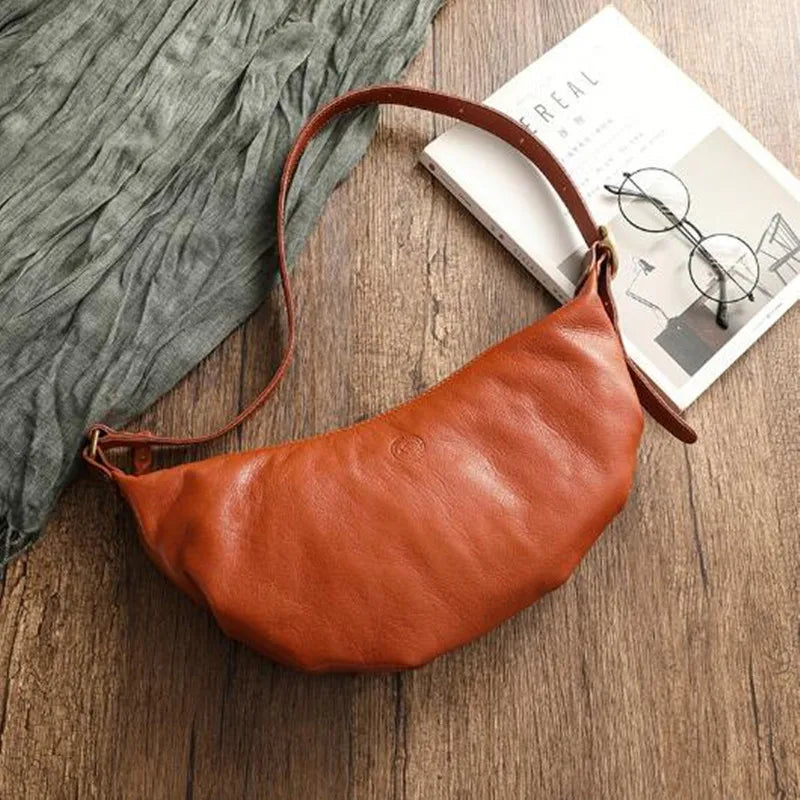Handmade leather croissant 2023 new fashion trend cowhide single shoulder crossbody bag