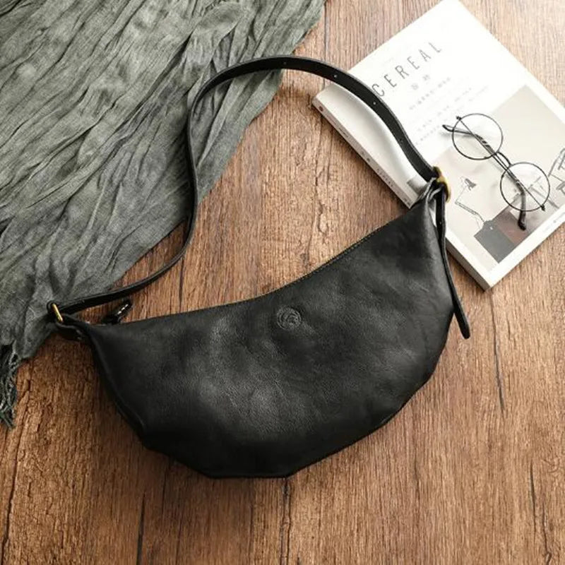 Handmade leather croissant 2023 new fashion trend cowhide single shoulder crossbody bag