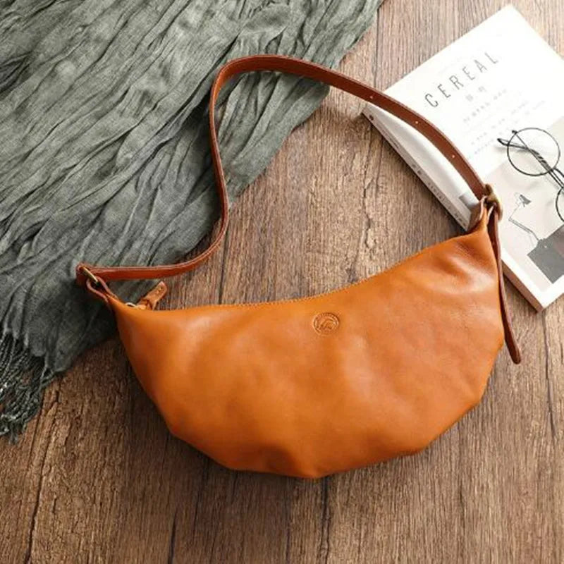 Handmade leather croissant 2023 new fashion trend cowhide single shoulder crossbody bag
