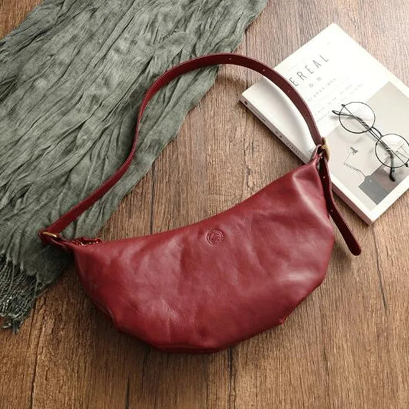 Handmade leather croissant 2023 new fashion trend cowhide single shoulder crossbody bag