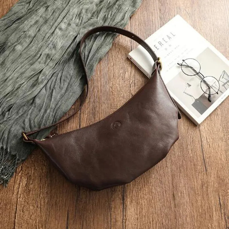 Handmade leather croissant 2023 new fashion trend cowhide single shoulder crossbody bag