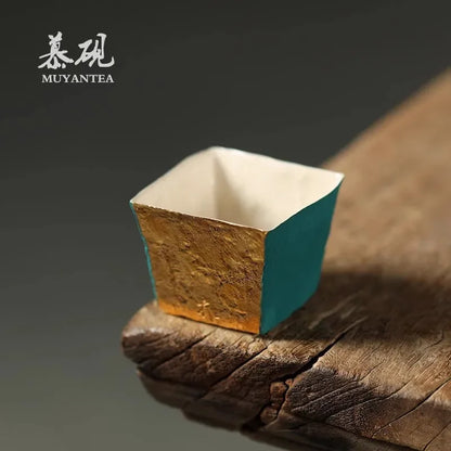 Handmade thin tire bowl tea cup Japanese style not hot hand tea brewer creative household silver gilt 999 wabi-silent tea bowl