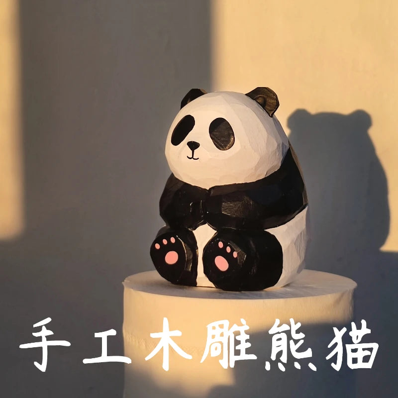 Handmade wood carved black and white panda ornaments, cute tabletop ornaments, car mounted birthday gifts, female gifts
