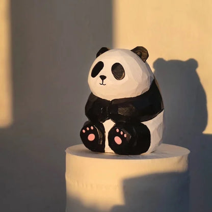 Handmade wood carved black and white panda ornaments, cute tabletop ornaments, car mounted birthday gifts, female gifts