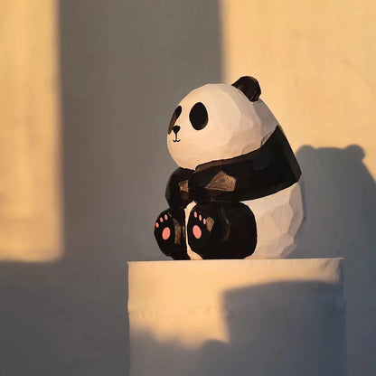 Handmade wood carved black and white panda ornaments, cute tabletop ornaments, car mounted birthday gifts, female gifts