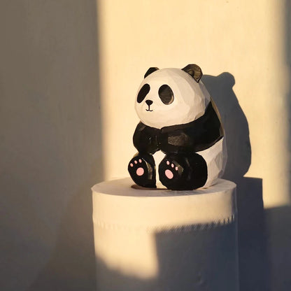 Handmade wood carved black and white panda ornaments, cute tabletop ornaments, car mounted birthday gifts, female gifts